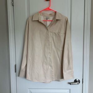Women’s button down faux leather cream top